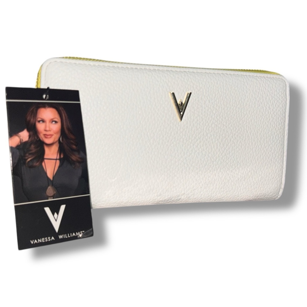Vanessa Williams White Wallet w/ Yellow Trim